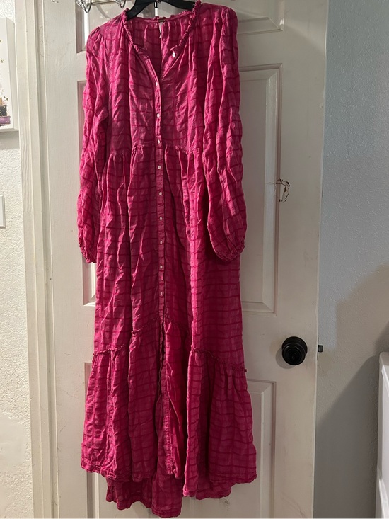 Free People Dresses & Skirts - Free People Hot Pink Button-Front Tiered Maxi Dress